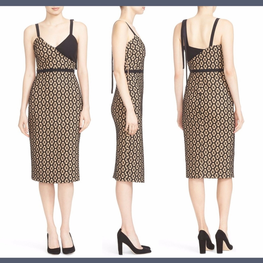 NWT $495 Cinq a Sept Sera Sheath Dress in‎ Black/Carmel [SZ 4 ]
